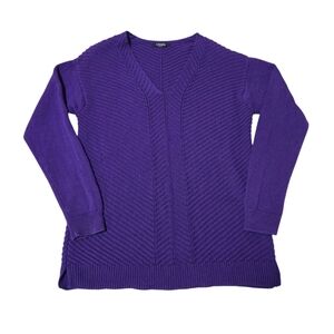 Ralph Lauren Chaps Violet V-Neck Knit Sweater 100% Cotton